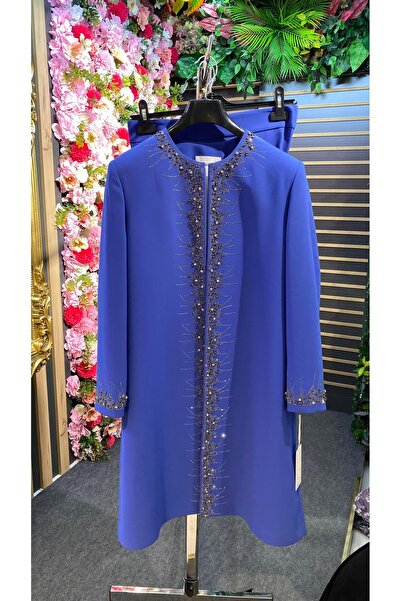 MİSS DİAMOND بدلة بنطلون ثلاثي باللون الأزرق مع بطانة مفصلة من الحجر في الأمام