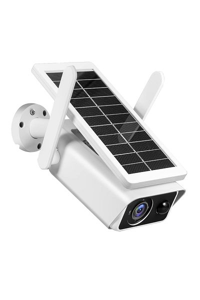 divendi-ro Solar surveillance camera, IP66, Full-HD, 2MP, infrared, with microphone and speaker, white