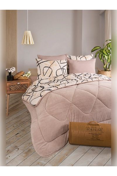 Sudemhome Double Welsoft Sleeping Set Double Sided Wellsoft Fluffy Fleece Quilt and Battal Fitted Sheet