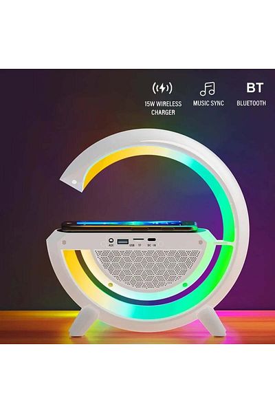 divendi-ro Multifunctional Wireless Charging Station with RGB LED Lamp, Bluetooth Speaker, Clock