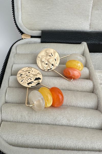 Modex Round Metal Detail Acrylic Colorful Hoops Earrings (5cm)
