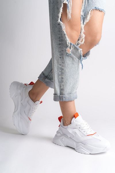 Zerenyus FlexStep Talpă Ortopedică Tricotaj Pantofi Sport Alb Portocaliu