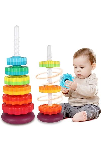 Micostore Pyramid Tower, Rainbow Spiral, Stacking and Dexterity Game, 12 months+, with spiral
