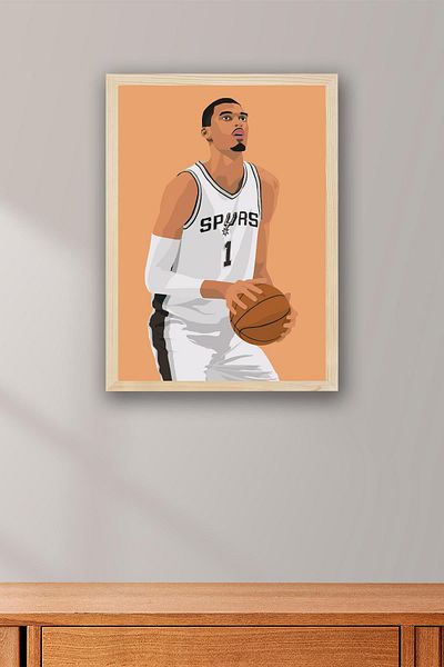 Saturn Victor Wembanyama Framed Painting - Basketball Nba Poster Painting