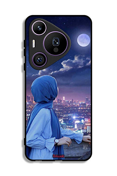 Tolwak غطاء حماية لهاتف هواوي بيورا 70 برو بطبعة فتاة محجبة تنظر إلى القمر