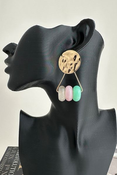 Modex Round Metal Detail Acrylic Colorful Hoops Earrings (5cm)