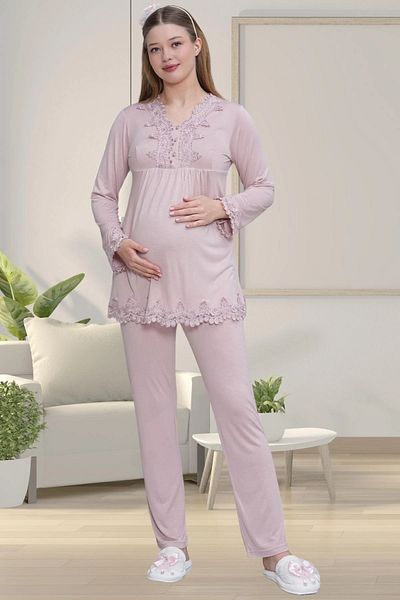 Mecit Pijama Maternity Maternity Pajamas with Morning Gown 2-Piece Morning Gown-Pajama Set 75% Cotton, 25% Viscose