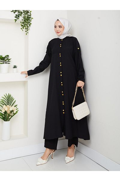 HARMAN BUTİK Women's Buttoned Strawberry Fabric Black Double Suit