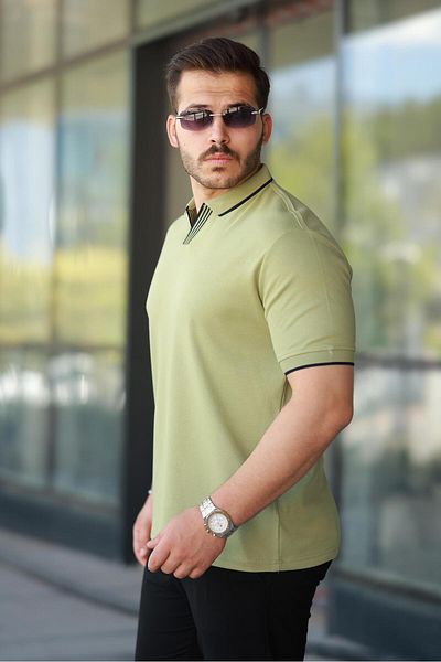 Miron Men's Khaki Polo Neck 100% Cotton T-Shirt - 2531