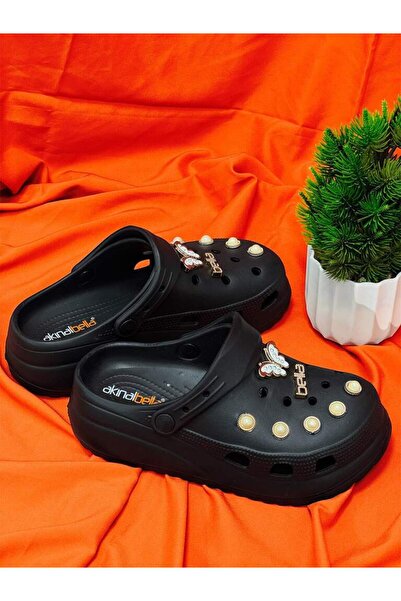 Akınal Bella Akinal Bella E428Renk Black Stone Stylish Design Cross Beach Pool Garden Sea Summer Soft Sole Gü