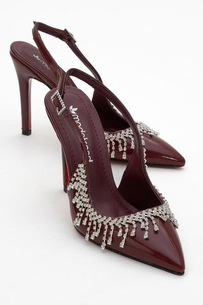 CCWAY AYAKKABI حذاء نسائي بكعب ستيليتو مفتوح مزين بأحجار الراين باللون العناب...