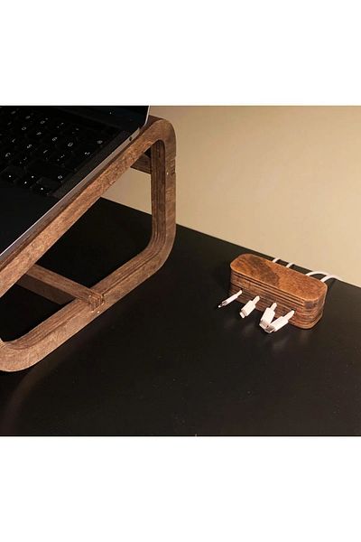 tuneex Wooden Set of 2 Laptop Stand Riser Cable Organizer Notebook Riser