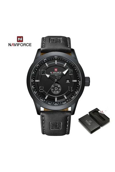 Naviforce Analog Sports Watch with Luminous Hands Durable Leather Strap Water Resistant