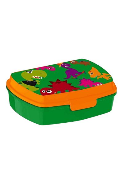 Disney Set of plastic sandwich box, BPA-free, and aluminum water bottle, 400 ml, multicolor, Crazy Dino