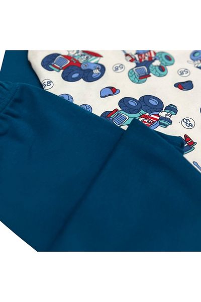 Pajama Shop Boys' 100% Cotton Oil Green Color Tractor Pattern Long Sleeve Winter Pajamas Set