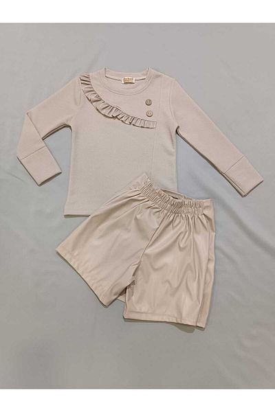 Kamex Seersucker T-Shirt Shorts Skirt Girl's Set