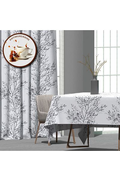 Pucioasa Teflon-coated cotton tablecloth, 160x220cm, gray twigs
