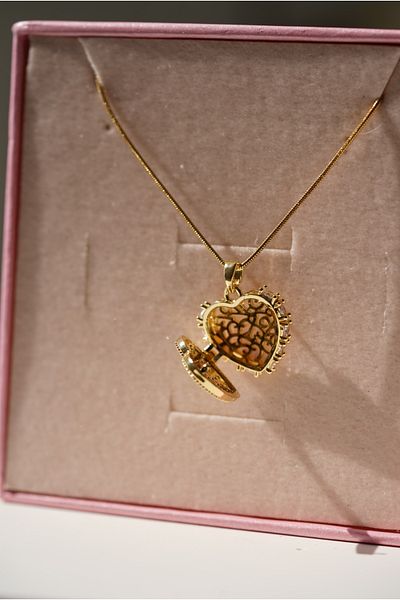 AŞIK ACCESSORIES Stainless Steel Elegant Stone Heart Locket Necklace