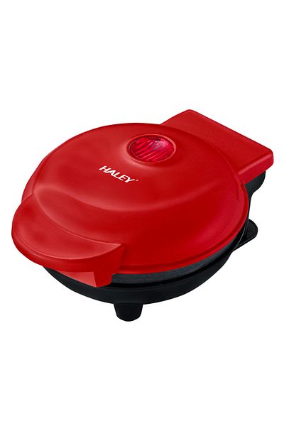 HALEY ® Mini Waffe Machine, 800W, Non-Stick Plates, Indicator Light, Compact Design, Red