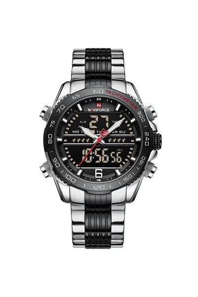 Naviforce Multi-Function Analog Digital Wrist Watch for Men with Stainless Steel Strap