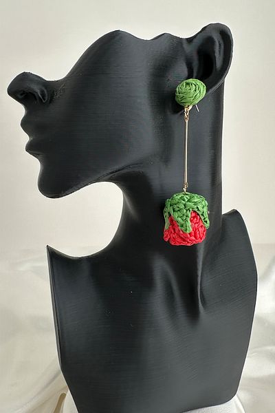 Modex Green Leaf Mesh Dangle Rose Earrings (8cm)