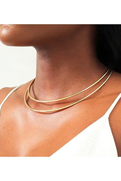 NISHPOINT ÇİFT SIRALI ALTIN RENGİ CHOKER TASARIM KOLYE
