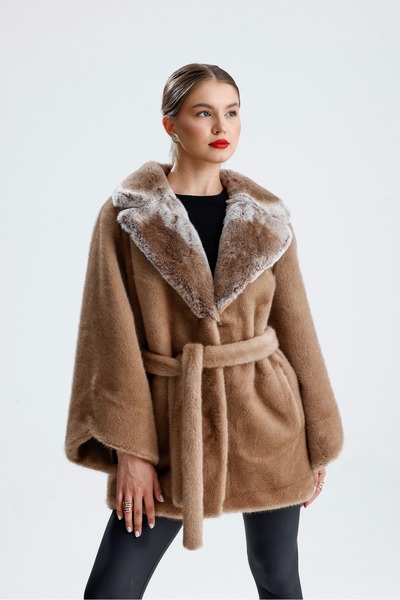 ÖZEL ASPAVA DERİ Kadın kürk manto 482025 taba ÖZEL ASPAVA DERİ