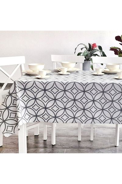 Pucioasa Teflon-coated cotton tablecloth, round, diameter 180cm, geometric pattern with circles
