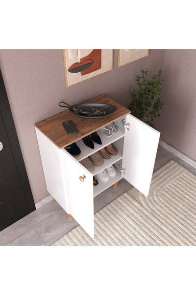 Kervancı Mobilya Kervancı Bohem 2 Kapaklı Ayakkabılık - Atlantik Çam / Beyaz