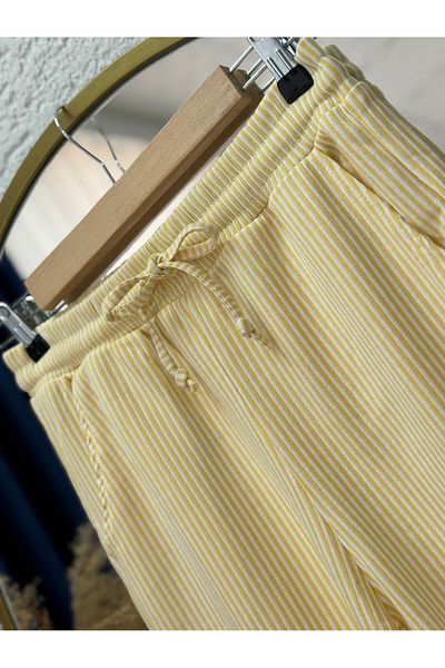 MİHRA STORE Mirenya Striped Wide Leg Trousers-Ci5228 Yellow