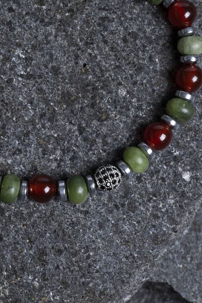 OSMANLI DOĞAL TAŞ Certified Jade, Red Agate Zircon Apparatus Natural Stone Bracelet