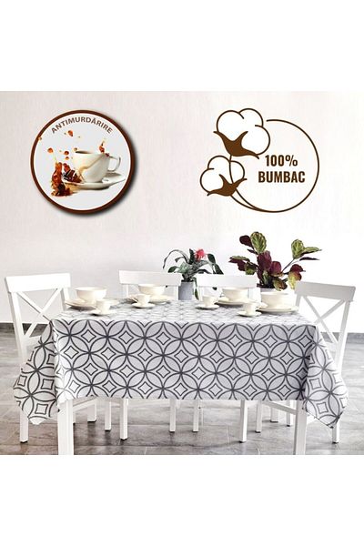 Pucioasa Teflon-coated cotton tablecloth, 120x160cm, geometric pattern with circles