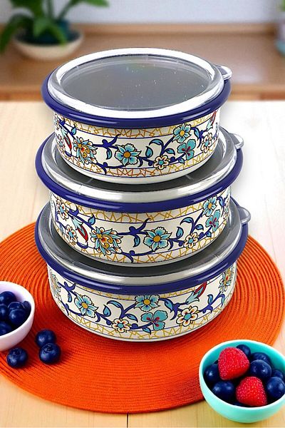 İnci Emaye No. 14 - 16 - 18 Enameled Storage Container Set of 3