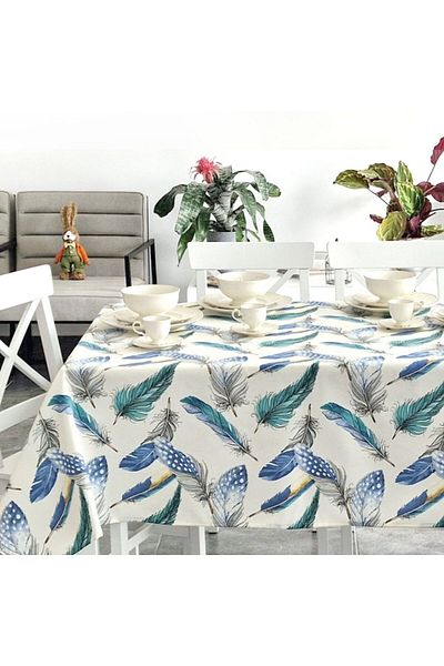 Pucioasa Teflon-coated cotton tablecloth, 160x220cm, feather pattern