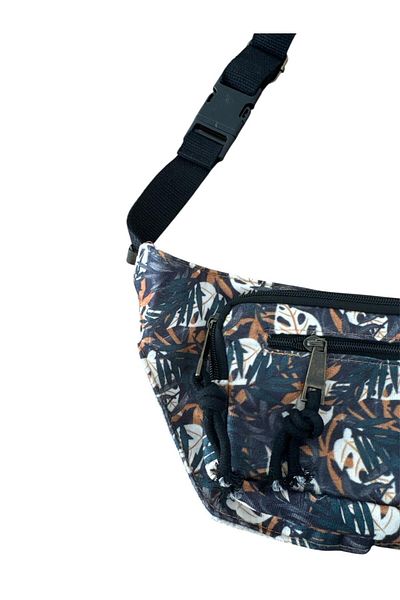 MDLİFE HOME Tropical Patterned Waterproof Waist and Shoulder Bag – Navy Blue Unisex Crossbody Bag