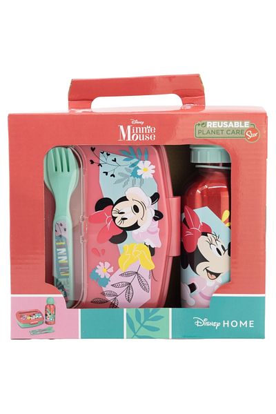 Minnie Mouse Set of 400 ml aluminum water bottle and sandwich box with cutlery, BPA free, multicolor, Minnie Mouse