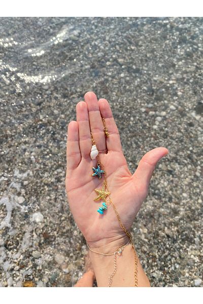 Atelier Licia Sea Themed Steel Anklet-Steel Anklet with Starfish and Seashell Detail