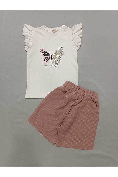 Kamex Butterfly Printed Ribbed Lace Shorts Girl's Suit