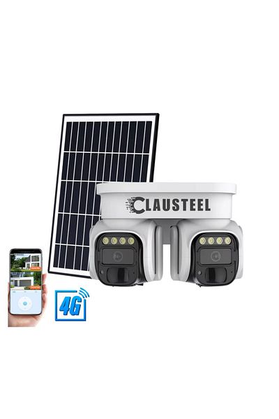 CLAUSTEEL 2IN1 Professional Surveillance Camera with Solar Panel, 4G SIM connection, 8 MP, 8000 mAh