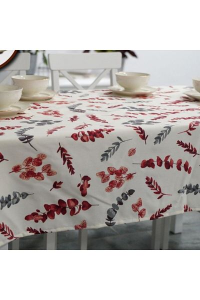 Pucioasa Teflon-coated cotton tablecloth, 160x220cm, red and gray leaves