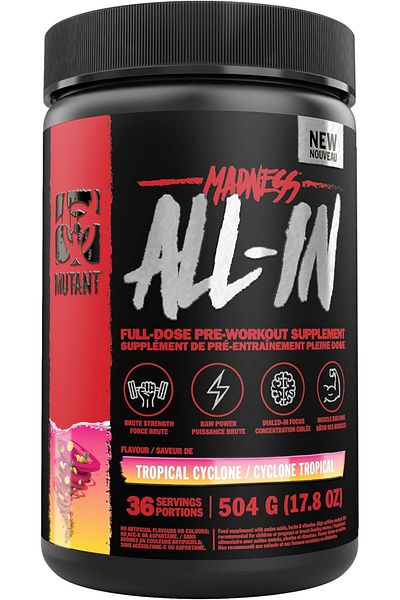 MUTANT Madness, All-In-Full Dose Pre Workout, 504g, Tropical Cyclone, 36 Servings
