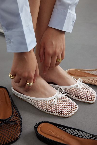 Seniorah White Bow Detailed Mesh Women's Slippers