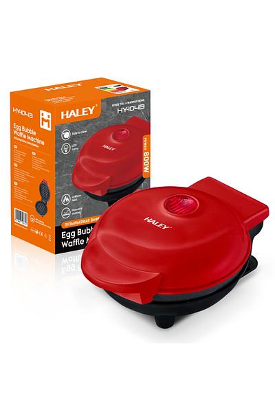 HALEY ® Mini Waffe Machine, 800W, Non-Stick Plates, Indicator Light, Compact Design, Red