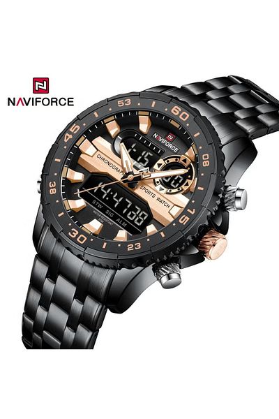 Naviforce Stylish Stainless Steel Analog Digital Sports Watch for Men