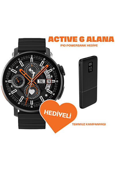 LOGIA Powerbank Hediyeli Active6 Akıllı Saat Yuvarlak Alüminyum Kasa Spor Sil...