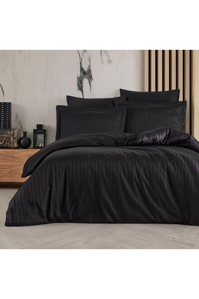 Woox Butico طقم لحاف مزدوج من الساتان القطني المخطط