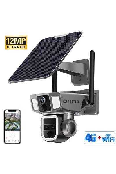 CLAUSTEEL 3in1 Professional Solar Panel Surveillance Camera, Dual WiFi and 4G Connection