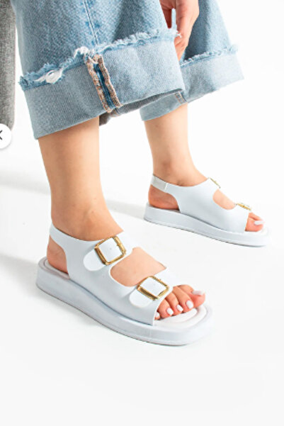 BOUIS Women's White Daily Comfortable Sole Double Buckle Sandals Summer Lightweight High Sole Sea Pool Stylish Slippers