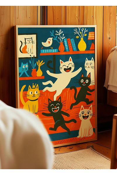 ARTHOUSECOLLECTIVE Αφίσα γάτας - Cat Party - Αφίσα χωρίς πλαίσιο