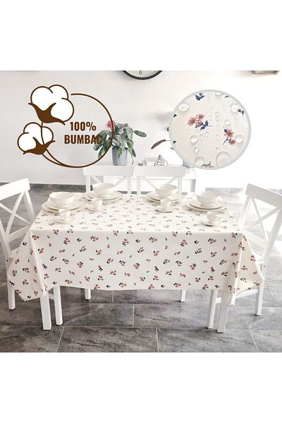 Pucioasa Teflon-coated cotton tablecloth, 120x160cm, Pink flowers